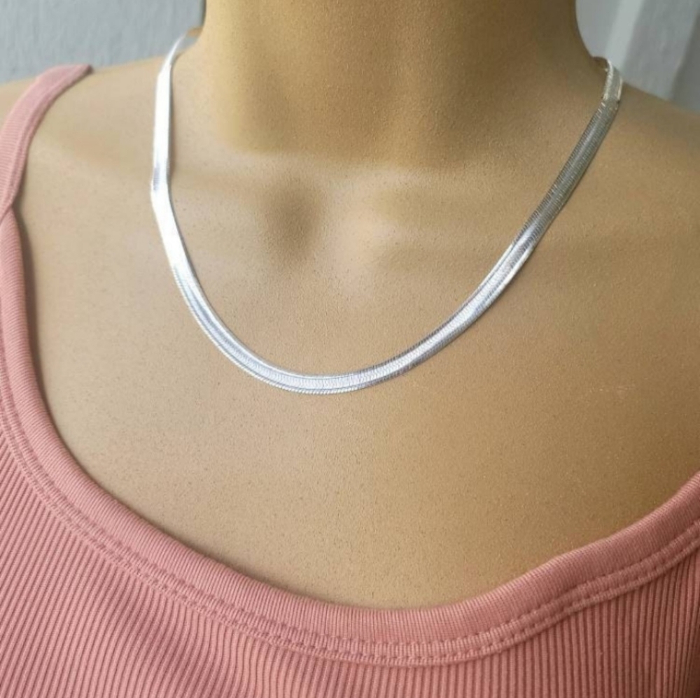 Sterling silver 5.3mm flat snake herringbone chain necklace